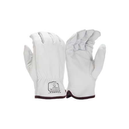 Pyramex Leather Drivers Gloves, Premium Grain Goatskin, Slip-on, Keystone Thumb, Gunn Cut, White, L 1 PR GL3007CKL